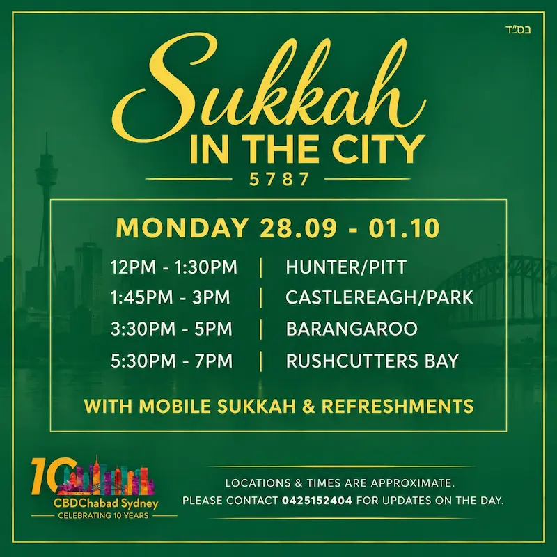 Celebrating Sukkot with Mobile Sukkas around Sydney CBD and surrounds - from CBDChabad Sydney